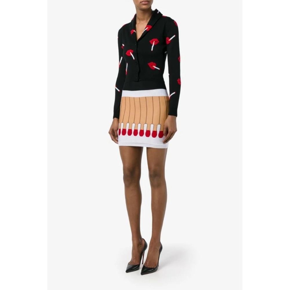 Moschino Matchstick Knit Mini Skirt Womens S  Multicolor NEW Virgin Wool Couture